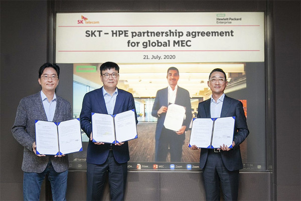 SK텔레콤(대표이사 사장 박정호)은 21일 HPE APAC 및 한국 HPE와 ‘MEC컨소시엄’ 구성에 관한 협력 계약서를 체결했다. (출처: SK텔레콤)